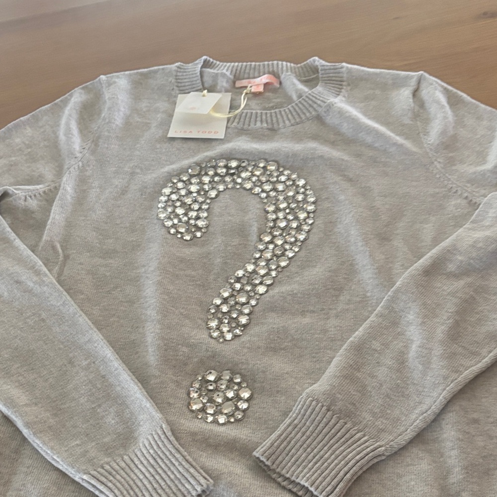 Lisa Todd Light Gray Knit Sweater with Clear Crystal Detail